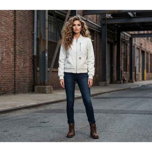 Carhartt Jackets & Blazers - Carhartt Bomber Jacket Womens S White Rugged Flex Canvas Workwear 0J2524-W